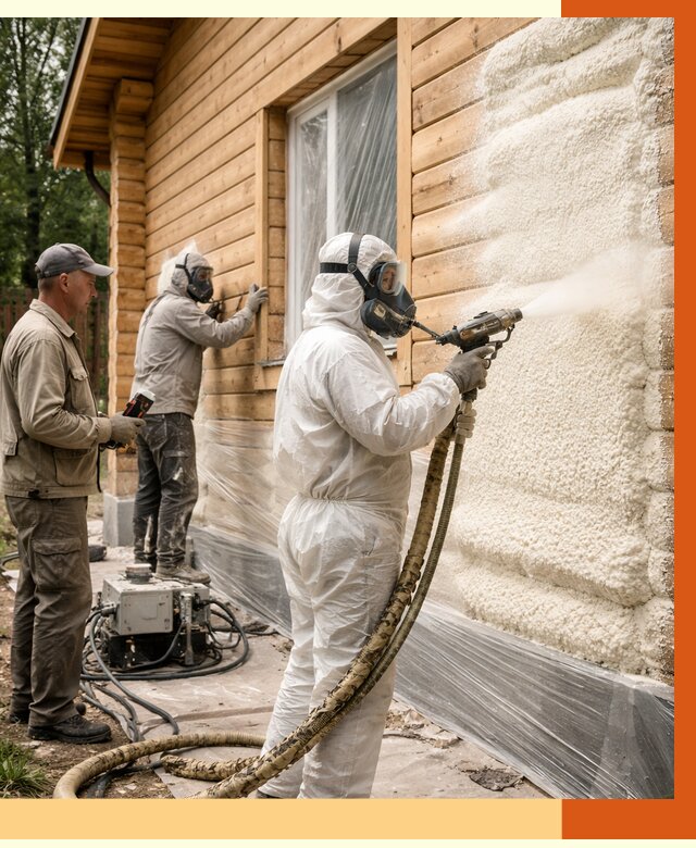 Утепление дома из бруса ППУ в Климовске от 3899 руб/м2 под ключ | ТепломастерКлс