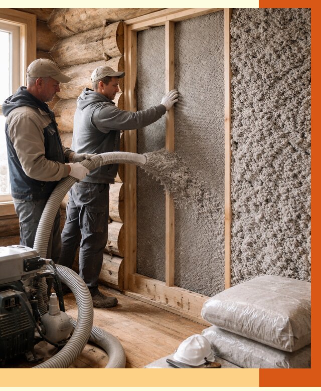 Утепление бревенчатого дома эковатой в Климовске от 2785 руб. | ТепломастерКлс