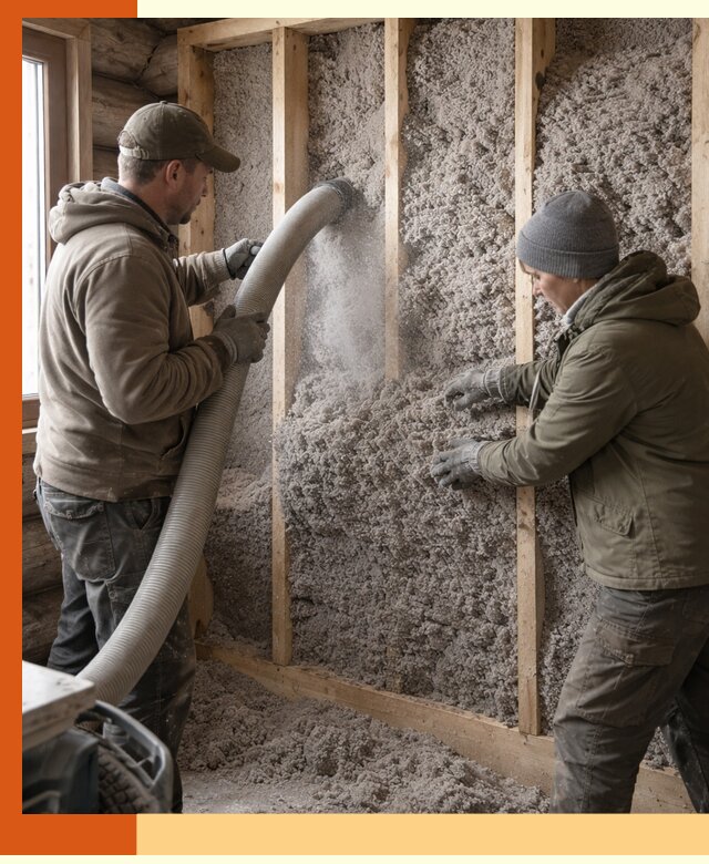 Утепление бревенчатого дома эковатой в Климовске