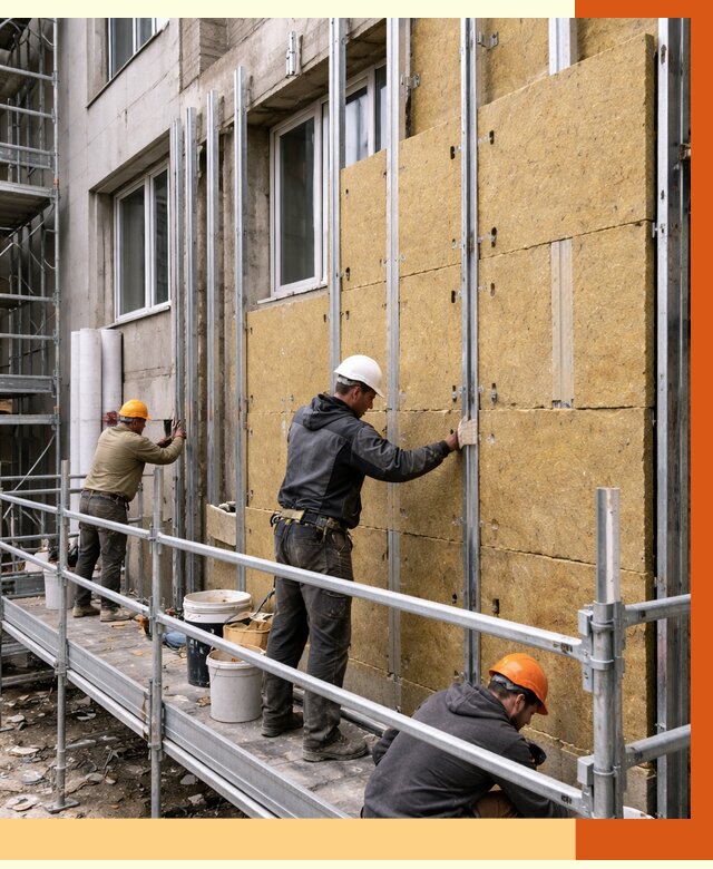 Утепление вентилируемого фасада в Климовске от 5672 руб/м2 — монтаж и утепление вентфасад | ТепломастерКлс