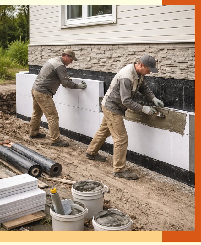 Утепление фундамента снаружи в Климовске от 4254 руб. за м² | ТепломастерКлс