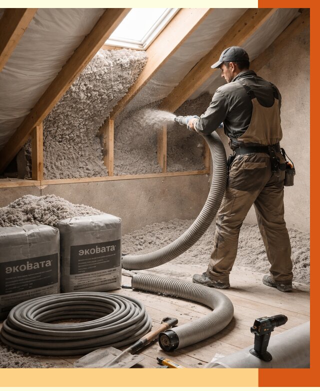 Утепление мансарды эковатой в Климовске от 2228 руб/м2 — монтаж, задувка, цена | ТепломастерКлс