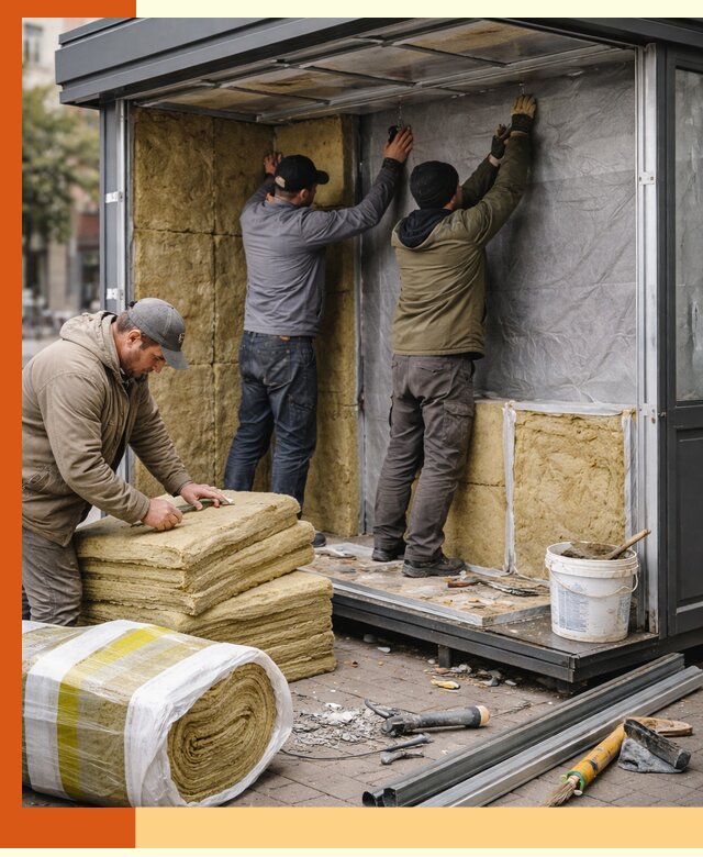 Утепление павильона шаурмы под ключ в Климовске