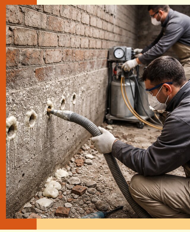 Заполнение колодцевой кладки ППУ в Климовске быстро и герметично