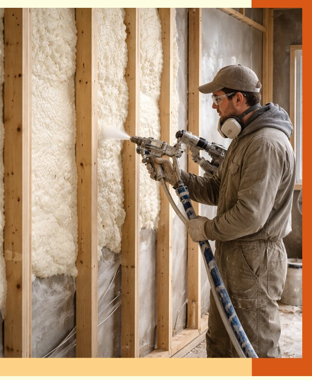 Утепление каркасной стены ППУ в Климовске от 4304 руб./м2 под ключ | ТепломастерКлс