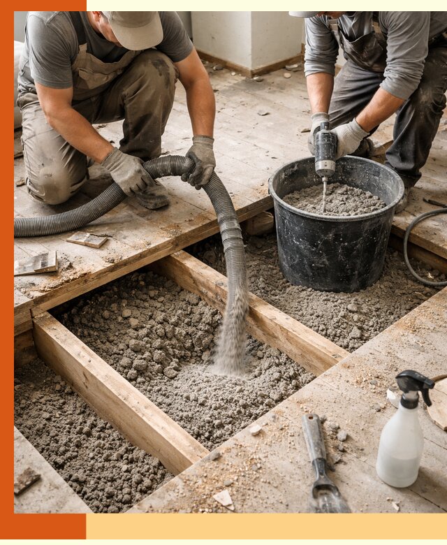 Заполнение пустот пола в Климовске полиуретаном и пенополистиролом