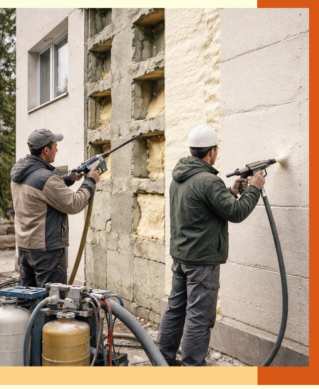 Заполнение пустот фасада в Климовске от 4558 руб. — утепление пустот облицовки | ТепломастерКлс