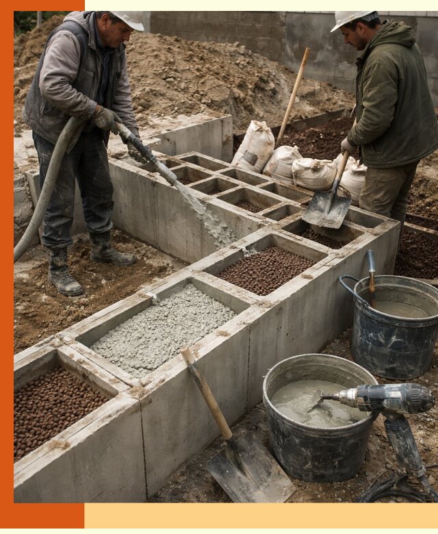 Заполнение полостей фундамента в Климовске герметичным утеплением и повышением прочности