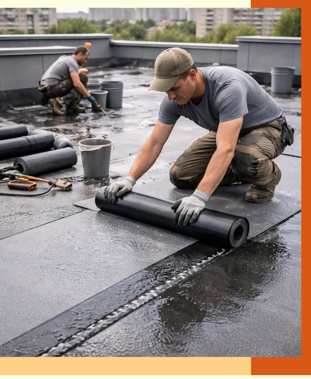 Гидроизоляция плоской кровли в Климовске от 4558 руб./м2 — профессионально | ТепломастерКлс