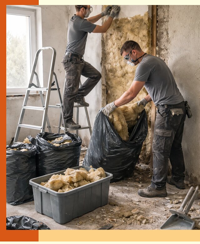 Демонтаж старого утеплителя и вывоз отходов в Климовске